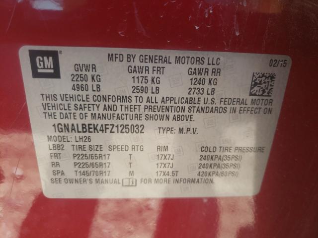 Photo 9 VIN: 1GNALBEK4FZ125032 - CHEVROLET EQUINOX LT 