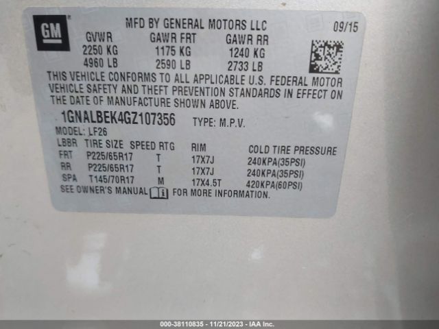 Photo 8 VIN: 1GNALBEK4GZ107356 - CHEVROLET EQUINOX 