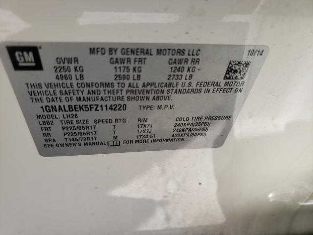 Photo 9 VIN: 1GNALBEK5FZ114220 - CHEVROLET EQUINOX LT 