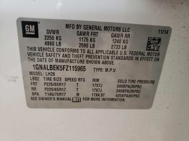 Photo 9 VIN: 1GNALBEK5FZ115965 - CHEVROLET EQUINOX LT 