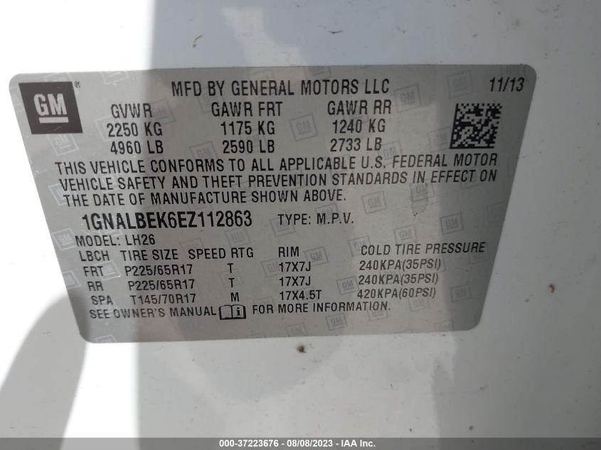 Photo 8 VIN: 1GNALBEK6EZ112863 - CHEVROLET EQUINOX 