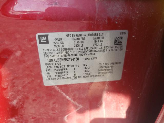 Photo 9 VIN: 1GNALBEK6EZ124138 - CHEVROLET EQUINOX LT 