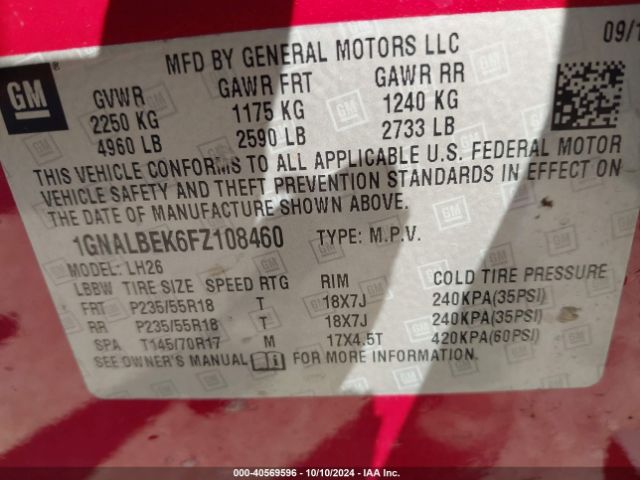 Photo 8 VIN: 1GNALBEK6FZ108460 - CHEVROLET EQUINOX 