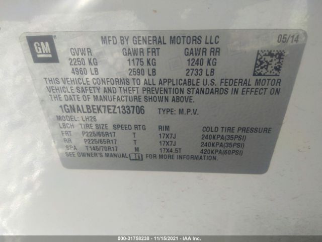 Photo 8 VIN: 1GNALBEK7EZ133706 - CHEVROLET EQUINOX 