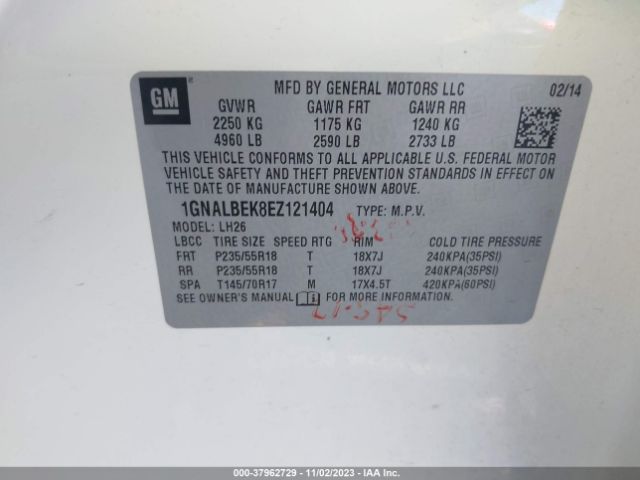 Photo 8 VIN: 1GNALBEK8EZ121404 - CHEVROLET EQUINOX 