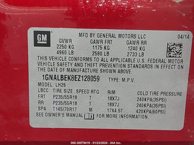 Photo 8 VIN: 1GNALBEK8EZ128059 - CHEVROLET EQUINOX 