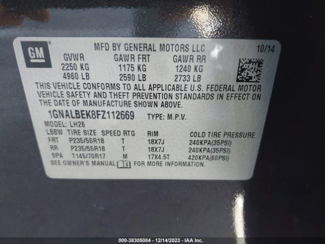 Photo 8 VIN: 1GNALBEK8FZ112669 - CHEVROLET EQUINOX 