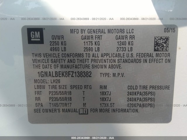 Photo 8 VIN: 1GNALBEK8FZ138382 - CHEVROLET EQUINOX 