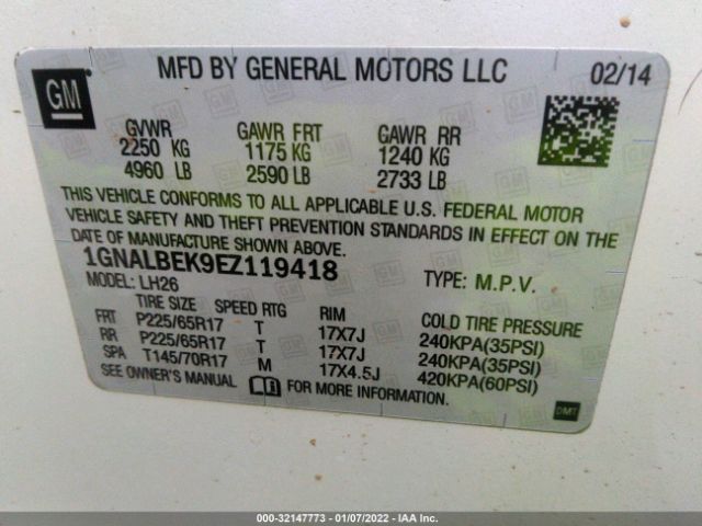 Photo 8 VIN: 1GNALBEK9EZ119418 - CHEVROLET EQUINOX 