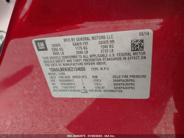 Photo 8 VIN: 1GNALBEK9EZ134680 - CHEVROLET EQUINOX 