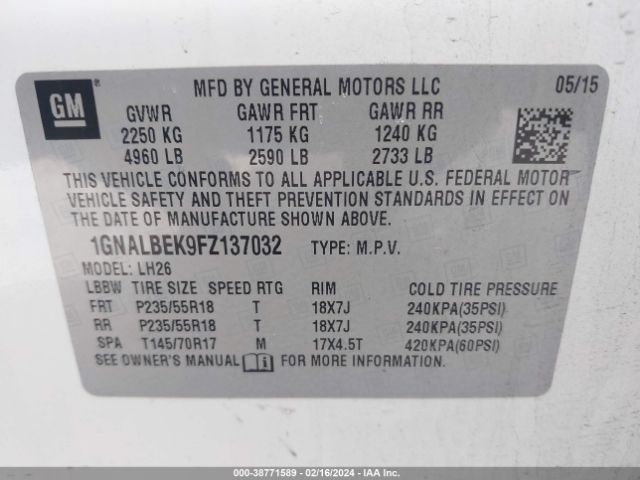 Photo 8 VIN: 1GNALBEK9FZ137032 - CHEVROLET EQUINOX 