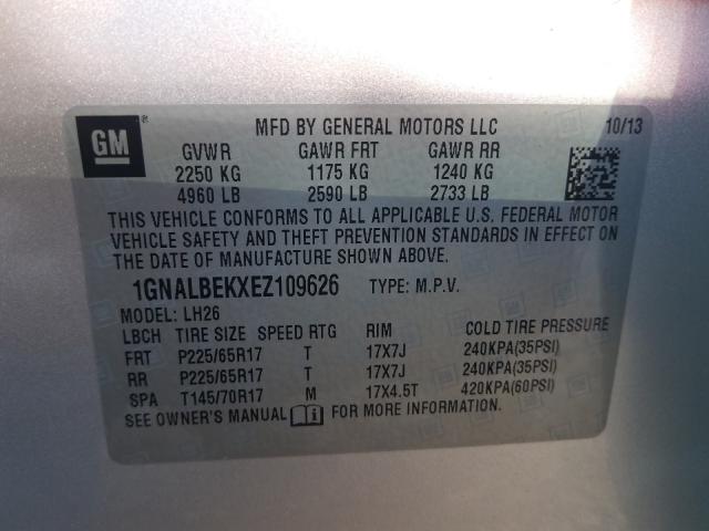 Photo 9 VIN: 1GNALBEKXEZ109626 - CHEVROLET EQUINOX LT 