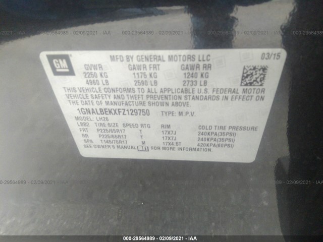 Photo 8 VIN: 1GNALBEKXFZ129750 - CHEVROLET EQUINOX 