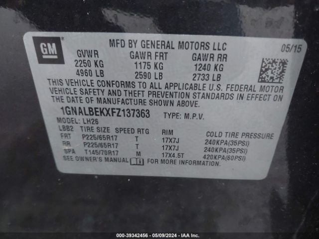 Photo 8 VIN: 1GNALBEKXFZ137363 - CHEVROLET EQUINOX 