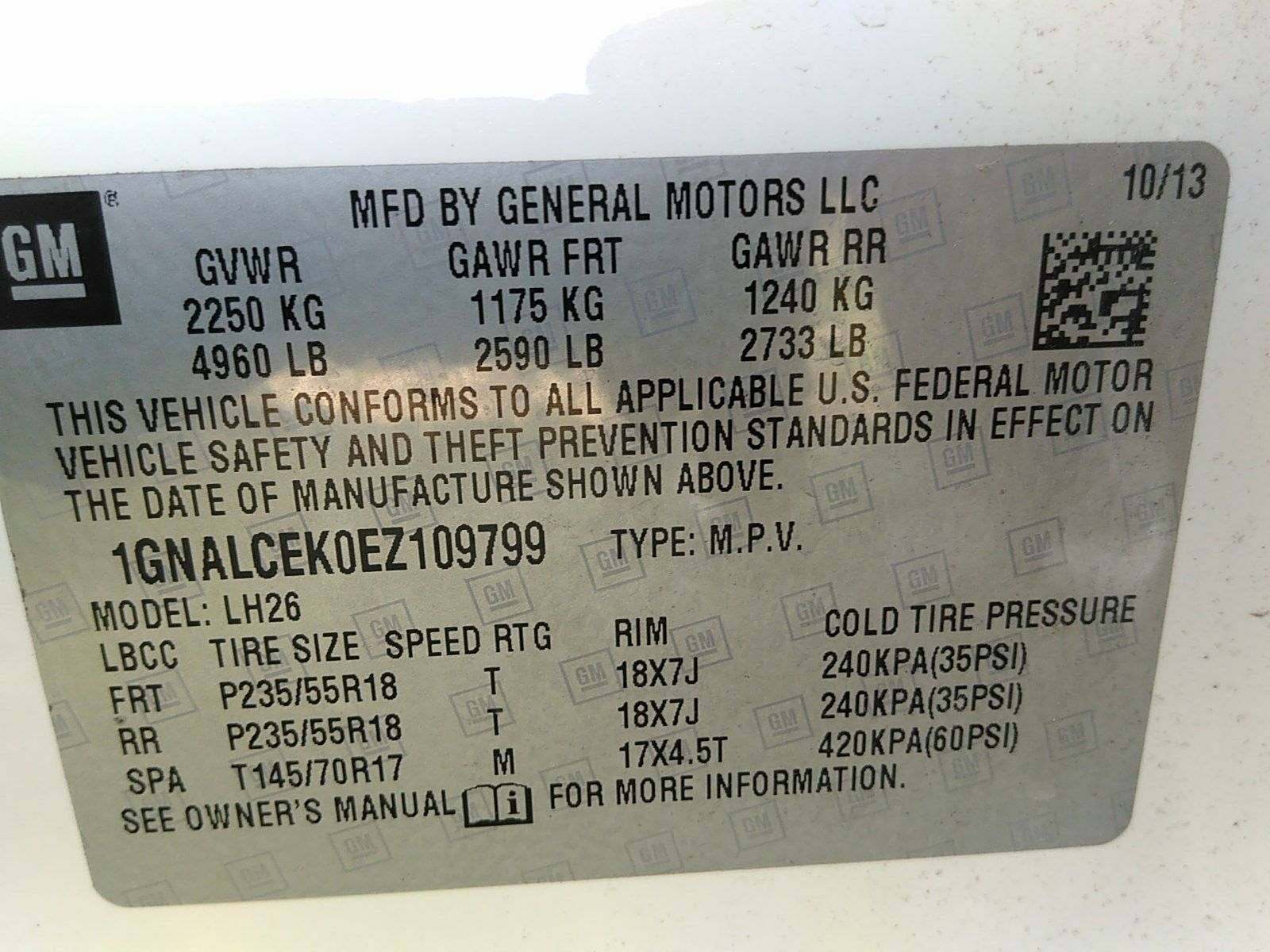 Photo 9 VIN: 1GNALCEK0EZ109799 - CHEVROLET EQUINOX FWD 4C 