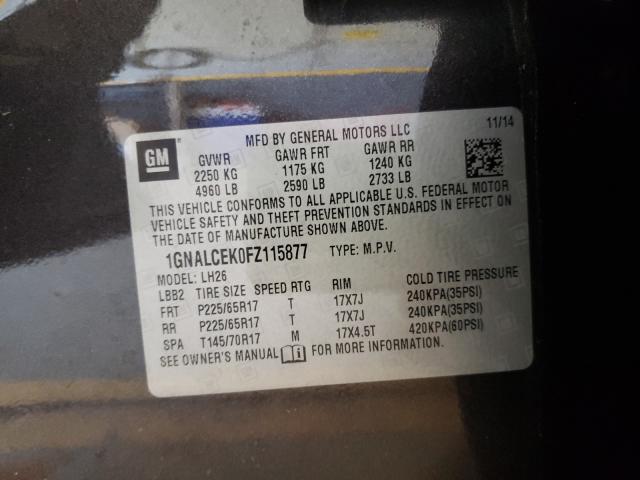 Photo 9 VIN: 1GNALCEK0FZ115877 - CHEVROLET EQUINOX LT 