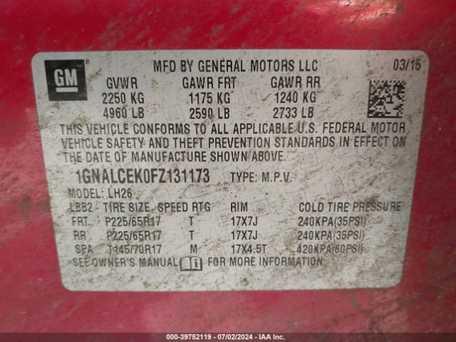 Photo 8 VIN: 1GNALCEK0FZ131173 - CHEVROLET EQUINOX 