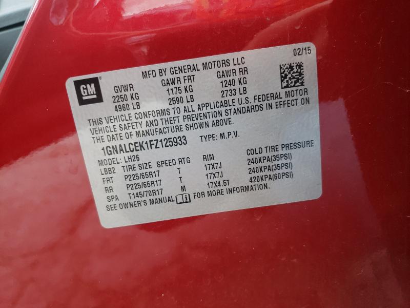 Photo 9 VIN: 1GNALCEK1FZ125933 - CHEVROLET EQUINOX LT 