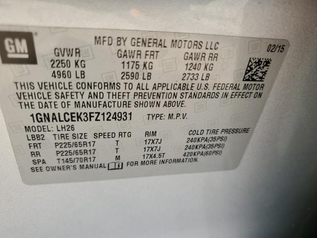 Photo 12 VIN: 1GNALCEK3FZ124931 - CHEVROLET EQUINOX LT 