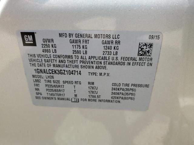 Photo 11 VIN: 1GNALCEK3GZ104714 - CHEVROLET EQUINOX LT 