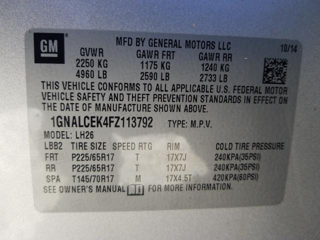 Photo 9 VIN: 1GNALCEK4FZ113792 - CHEVROLET EQUINOX LT 