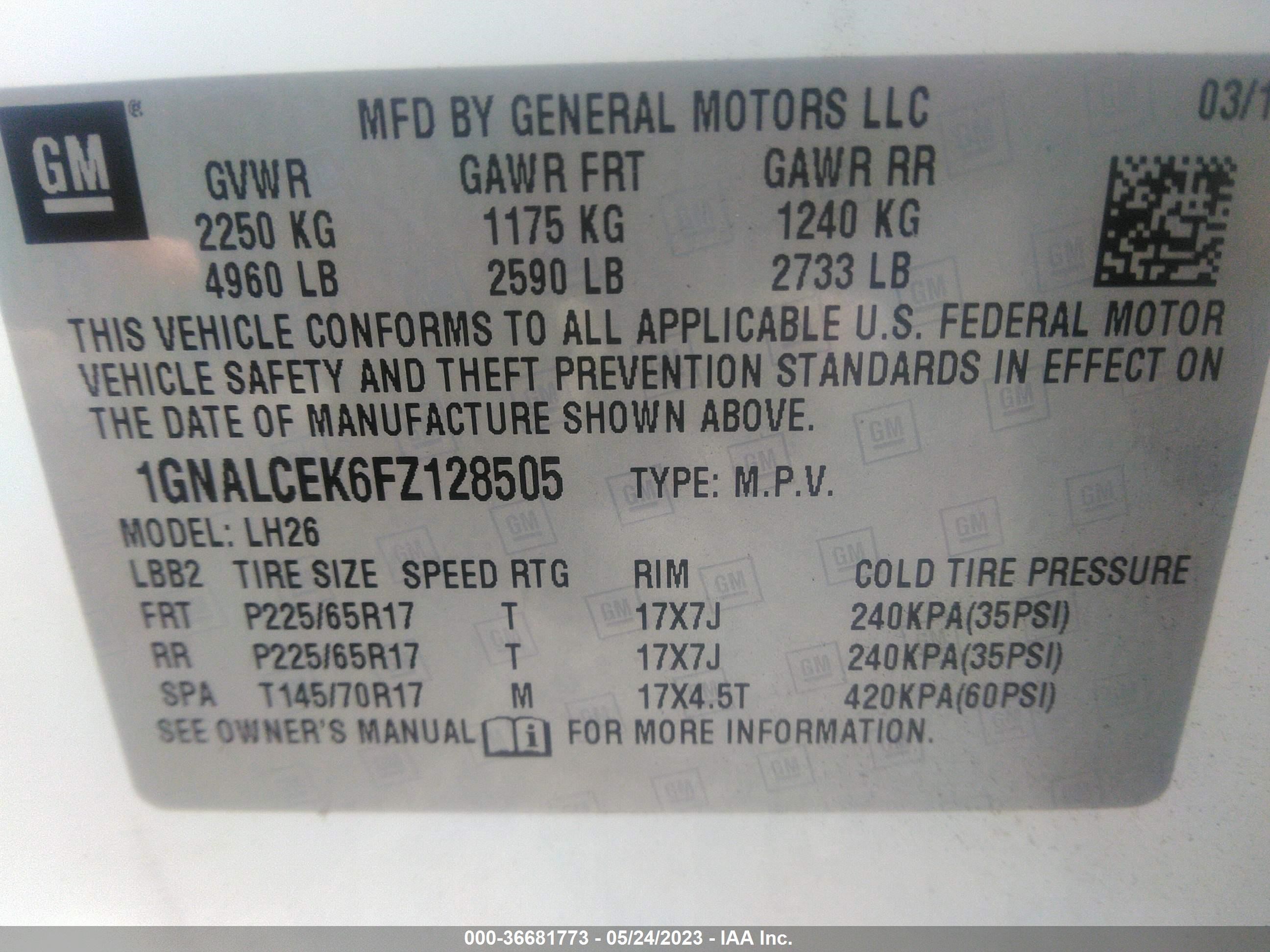 Photo 8 VIN: 1GNALCEK6FZ128505 - CHEVROLET EQUINOX 