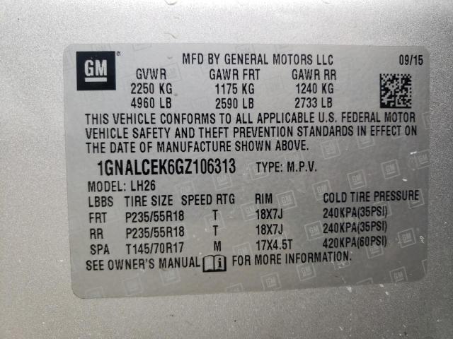 Photo 9 VIN: 1GNALCEK6GZ106313 - CHEVROLET EQUINOX LT 