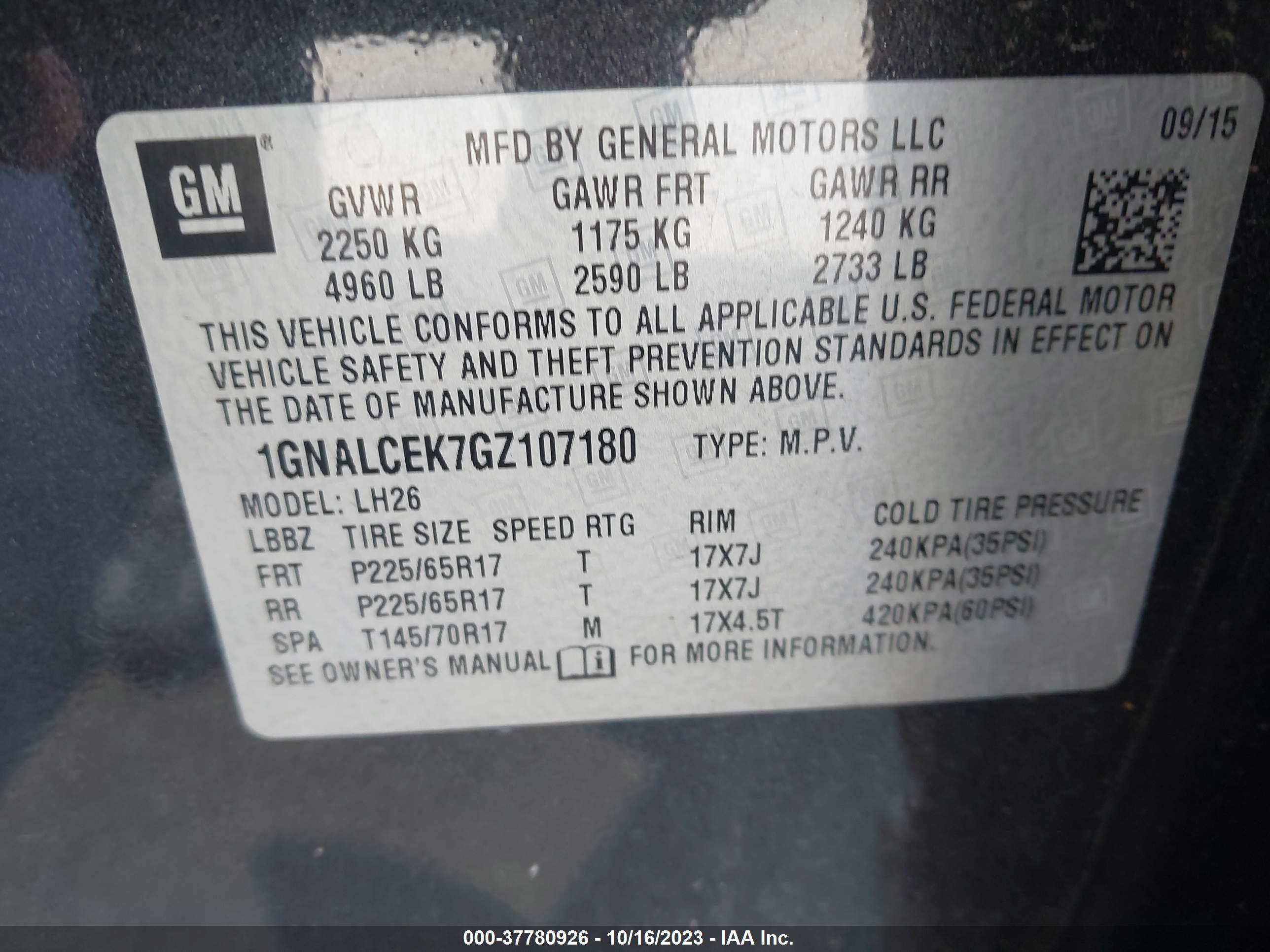 Photo 8 VIN: 1GNALCEK7GZ107180 - CHEVROLET EQUINOX 