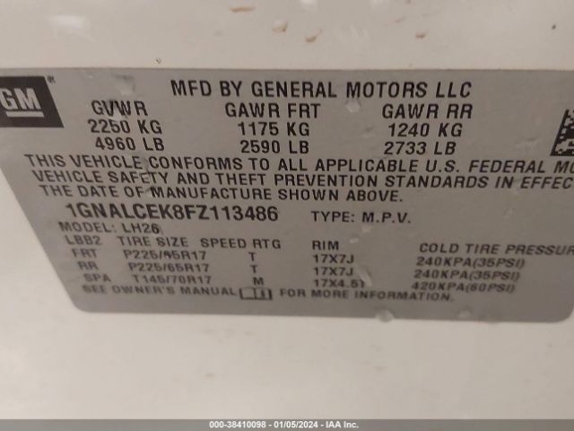 Photo 8 VIN: 1GNALCEK8FZ113486 - CHEVROLET EQUINOX 