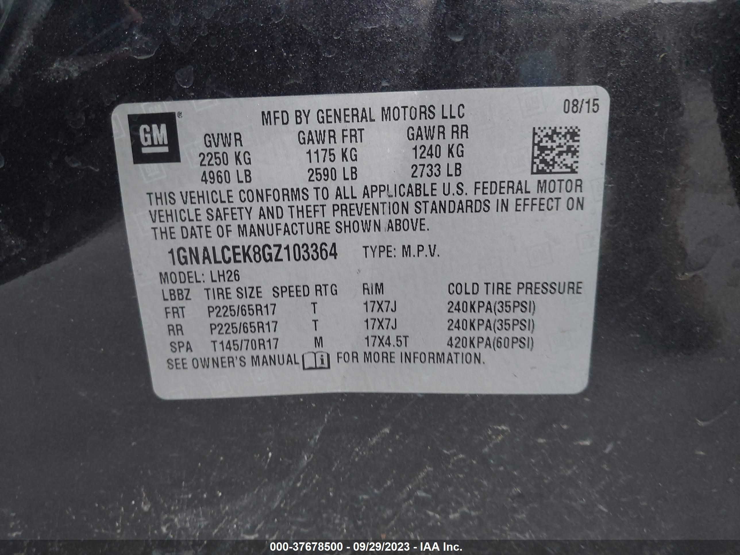 Photo 8 VIN: 1GNALCEK8GZ103364 - CHEVROLET EQUINOX 