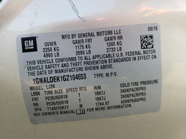 Photo 9 VIN: 1GNALDEK1GZ104653 - CHEVROLET EQUINOX LT 