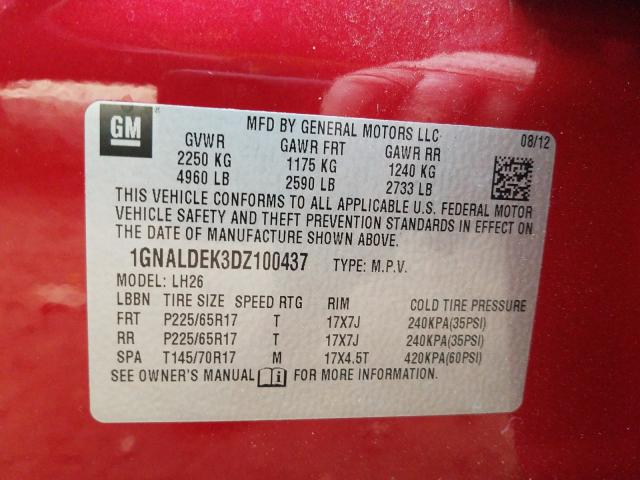 Photo 9 VIN: 1GNALDEK3DZ100437 - CHEVROLET EQUINOX LT 