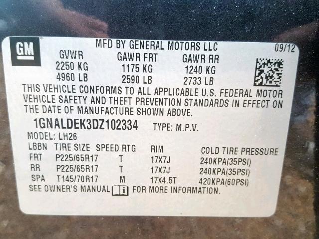 Photo 9 VIN: 1GNALDEK3DZ102334 - CHEVROLET EQUINOX LT 