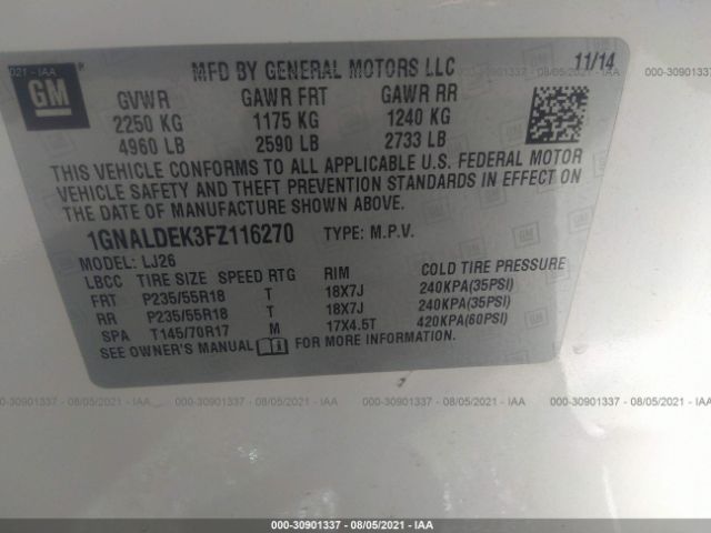 Photo 8 VIN: 1GNALDEK3FZ116270 - CHEVROLET EQUINOX 