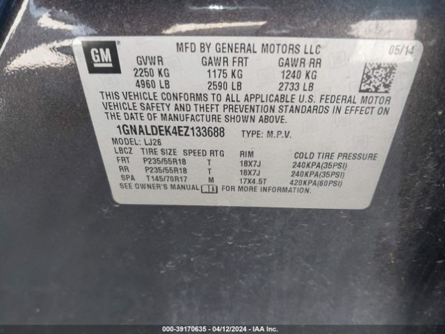 Photo 8 VIN: 1GNALDEK4EZ133688 - CHEVROLET EQUINOX 