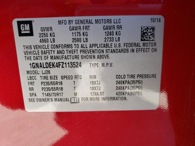 Photo 9 VIN: 1GNALDEK4FZ113524 - CHEVROLET EQUINOX LT 