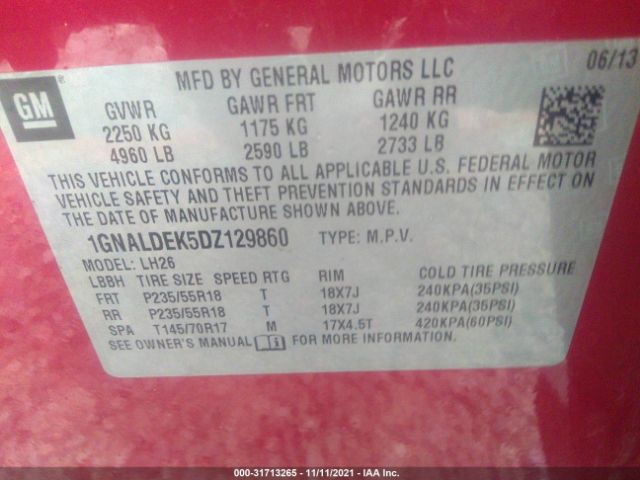 Photo 8 VIN: 1GNALDEK5DZ129860 - CHEVROLET EQUINOX 