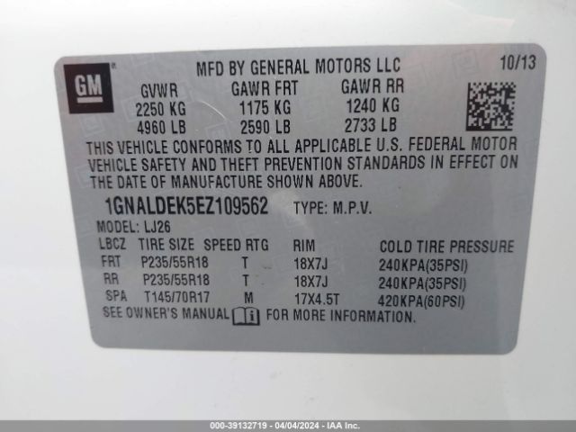 Photo 8 VIN: 1GNALDEK5EZ109562 - CHEVROLET EQUINOX 