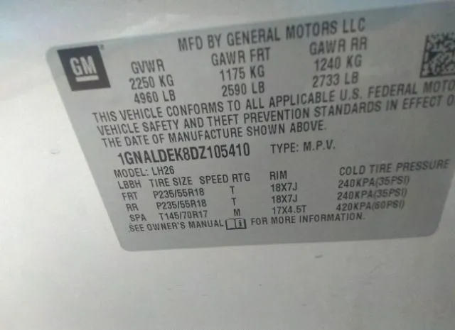 Photo 8 VIN: 1GNALDEK8DZ105410 - CHEVROLET EQUINOX 