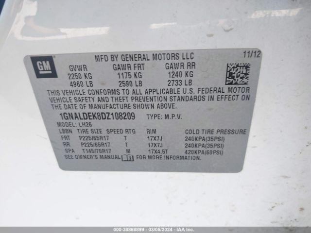 Photo 8 VIN: 1GNALDEK8DZ108209 - CHEVROLET EQUINOX 