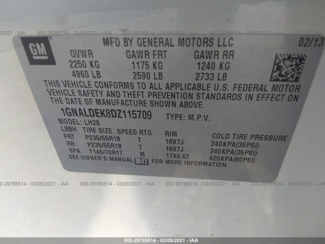 Photo 8 VIN: 1GNALDEK8DZ115709 - CHEVROLET EQUINOX 