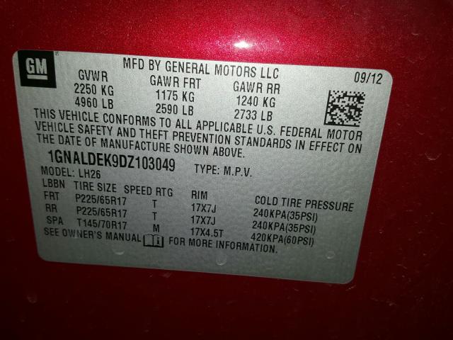 Photo 9 VIN: 1GNALDEK9DZ103049 - CHEVROLET EQUINOX LT 