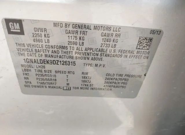 Photo 8 VIN: 1GNALDEK9DZ126315 - CHEVROLET EQUINOX 