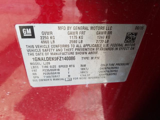 Photo 9 VIN: 1GNALDEK9FZ140086 - CHEVROLET EQUINOX LT 