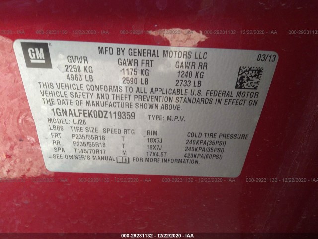 Photo 8 VIN: 1GNALFEK0DZ119359 - CHEVROLET EQUINOX 