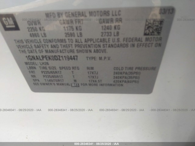 Photo 8 VIN: 1GNALPEK0DZ119447 - CHEVROLET EQUINOX 