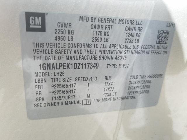 Photo 9 VIN: 1GNALPEK1DZ117349 - CHEVROLET EQUINOX LT 