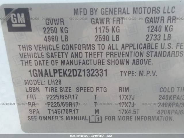 Photo 8 VIN: 1GNALPEK2DZ132331 - CHEVROLET EQUINOX 