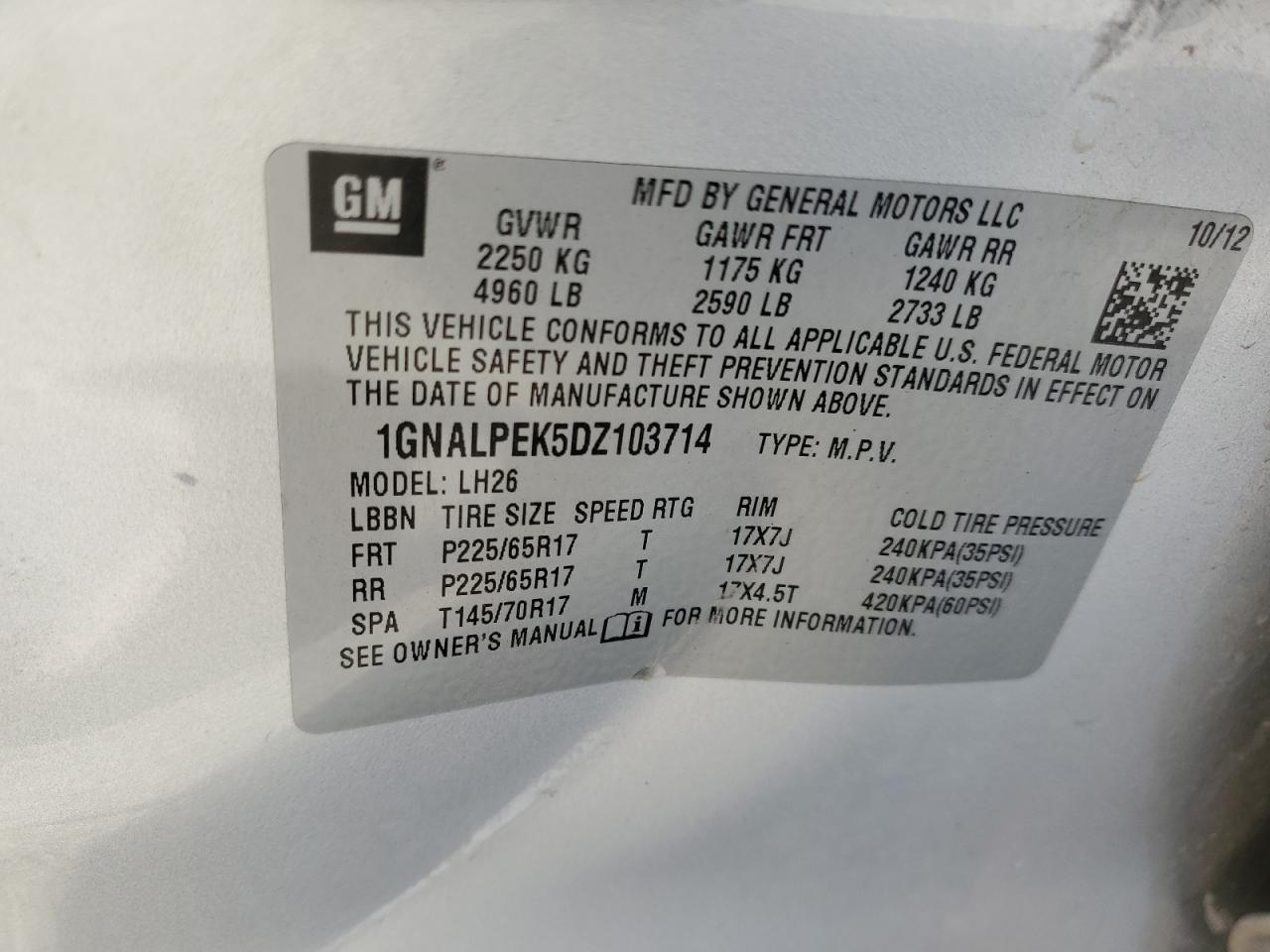 Photo 12 VIN: 1GNALPEK5DZ103714 - CHEVROLET EQUINOX 