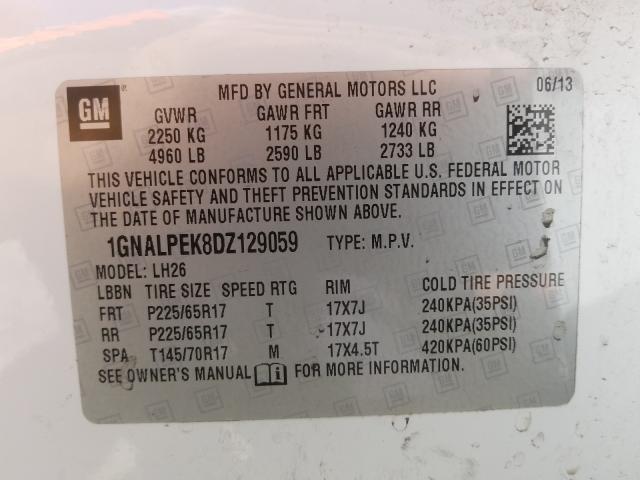 Photo 9 VIN: 1GNALPEK8DZ129059 - CHEVROLET EQUINOX LT 